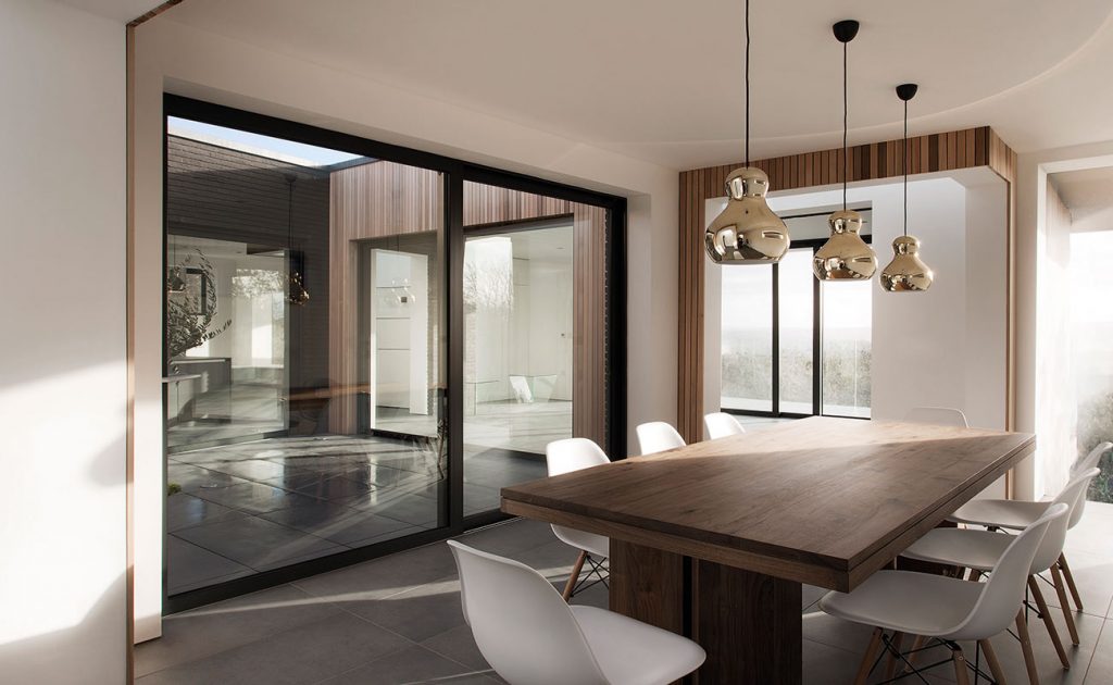 interior shot of room with aluminium sliding door