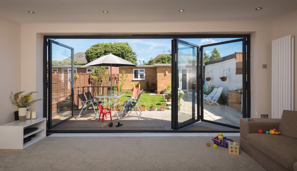 Black bi fold doors.