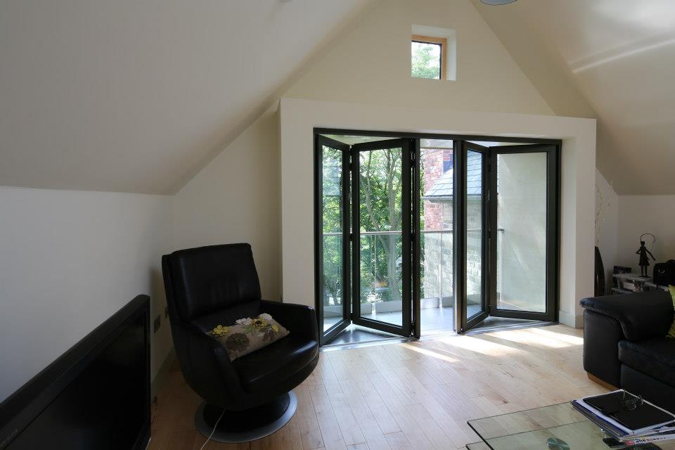 Black bi fold doors.